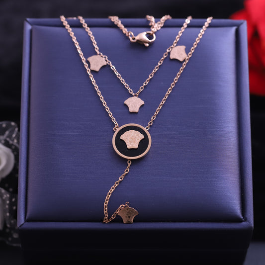 Rose Gold Layered Medusa Necklace | Versace Style Pendant Jewelry