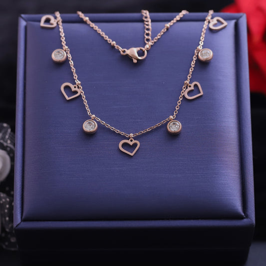 Rose Gold Heart and Zirconia Ankle Bracelet | Dainty Charm Anklet
