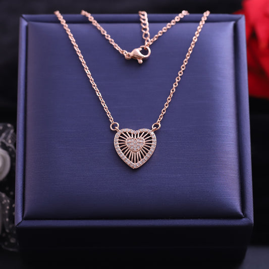 Rose Gold Burst Heart Necklace - Sparkling Radiant Love Pendant