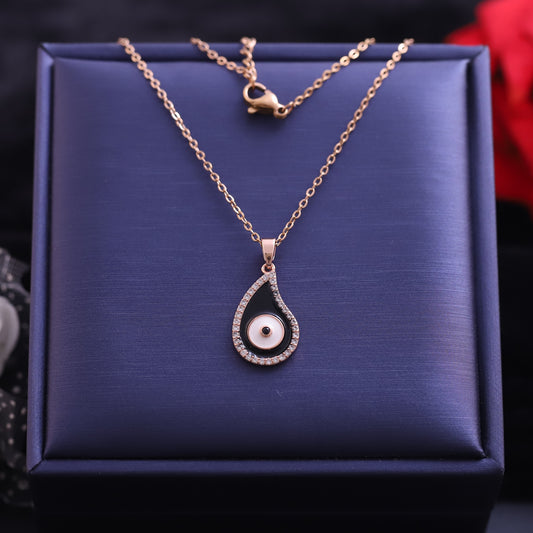 Rose Gold Teardrop Evil Eye Necklace - Mother of Pearl & Crystal Pendant