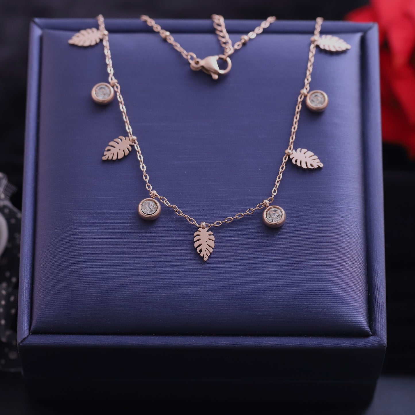 Rose Gold Moon and Star Necklace | Black Zirconia Celestial Pendant