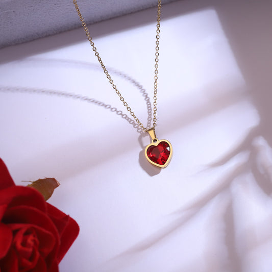 Elegant Gold Tone Red Crystal Heart Jewelry Set