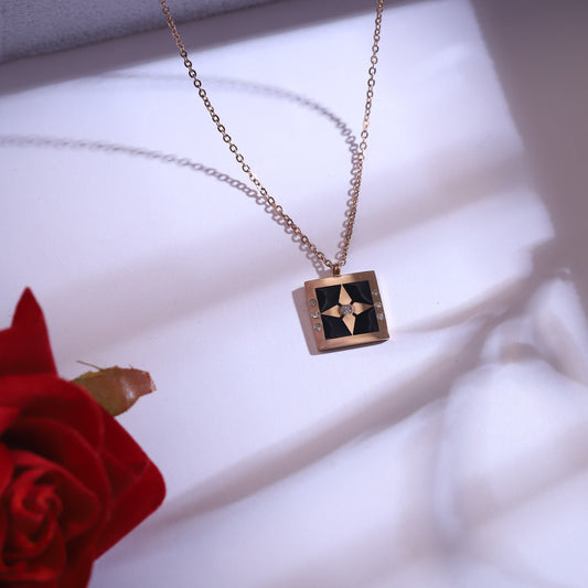 Rose Gold & Black Geometric Necklace Set