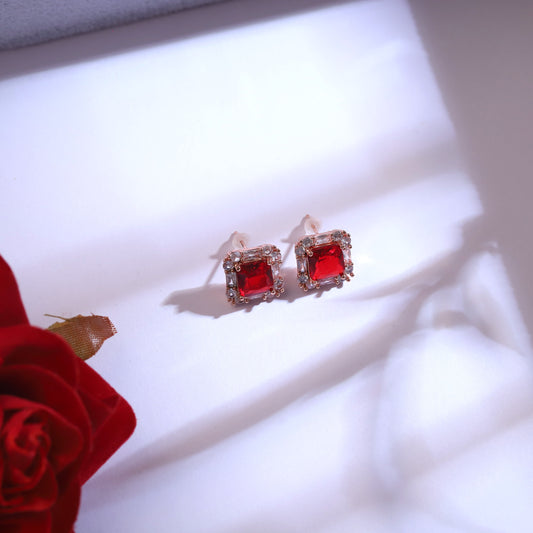 Ruby Red Necklace and Earrings Set | Gold Tone Gemstone Jewelry for Women