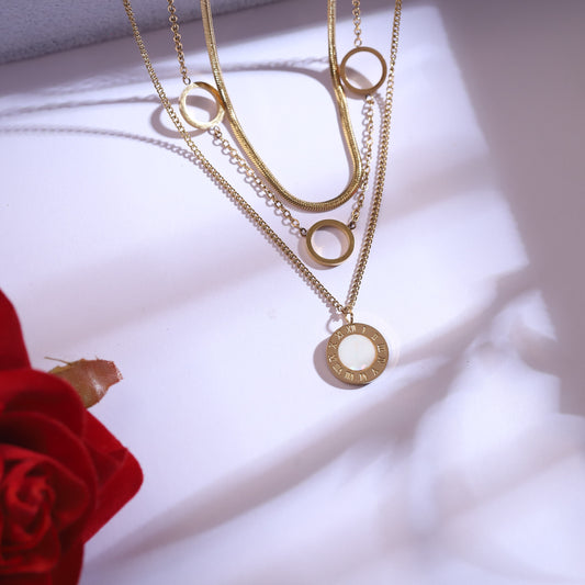 22K Gold Plated Layered Roman Numeral Necklace Set | Stainless Steel Jewelry