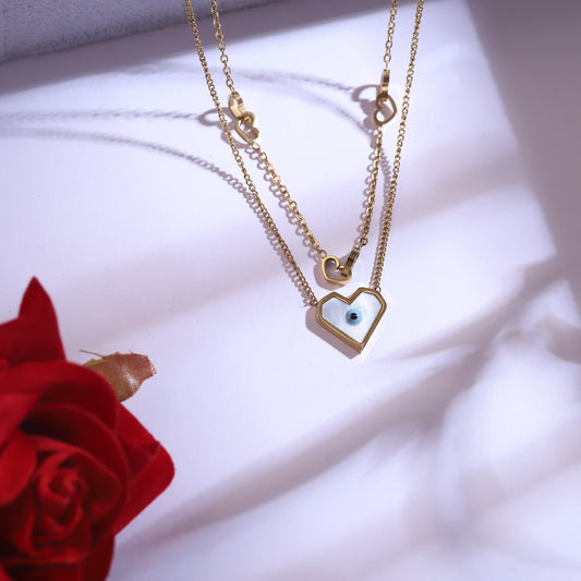 22K Gold Plated Heart Evil Eye Necklace Set | Stainless Steel Protection Jewelry