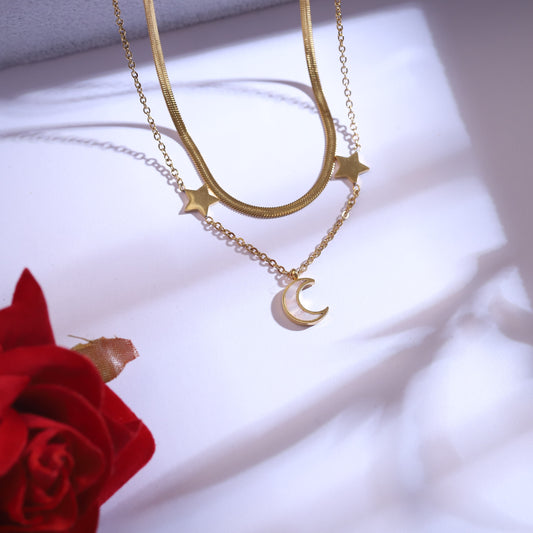 Golden Moon & Star Layered Necklace Set - Dainty Celestial Jewelry