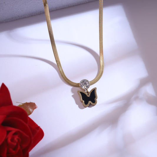 Elegant Butterfly & Crystal Jewelry Set - Gold Necklace & Earrings
