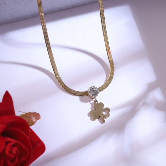 Gold Clover Necklace & Stud Earrings Set - Dainty CZ Jewelry Gift