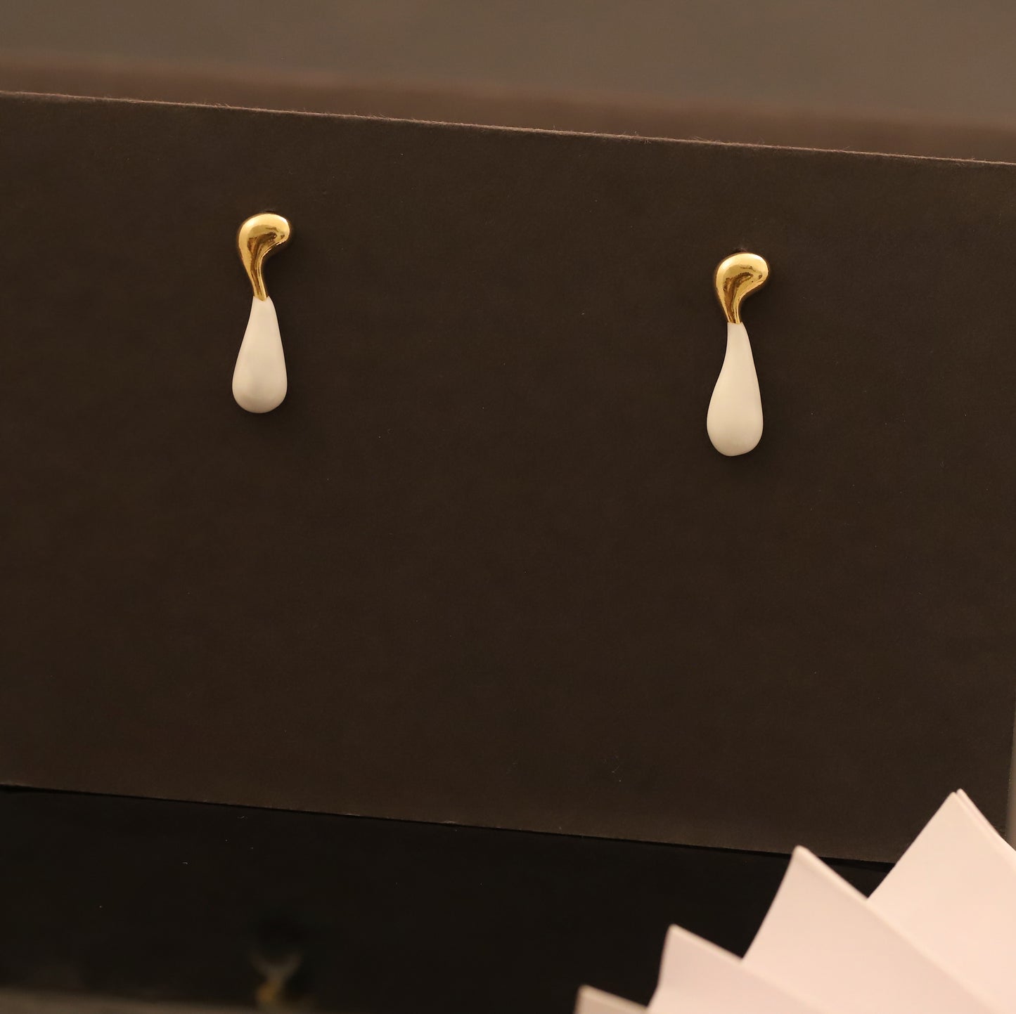 Modern Two-Tone Stud Earrings - Gold & White Abstract Jewelry