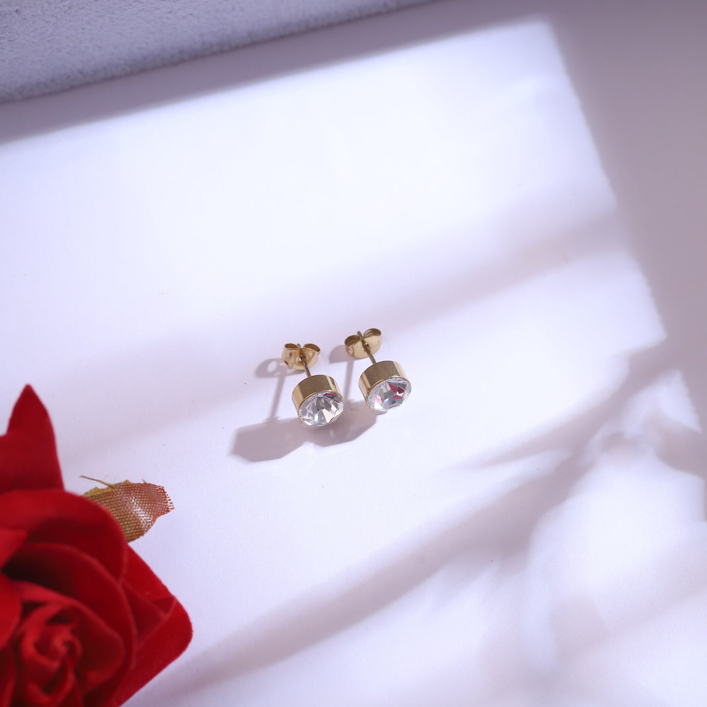 Gold Tone "DR" Initial Pendant Necklace with CZ & Stud Earrings Set