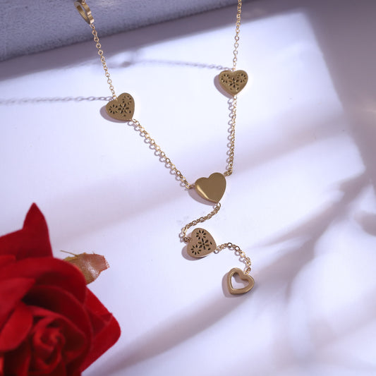Gold Heart Charm Necklace & Earring Set | Layered Love Jewelry
