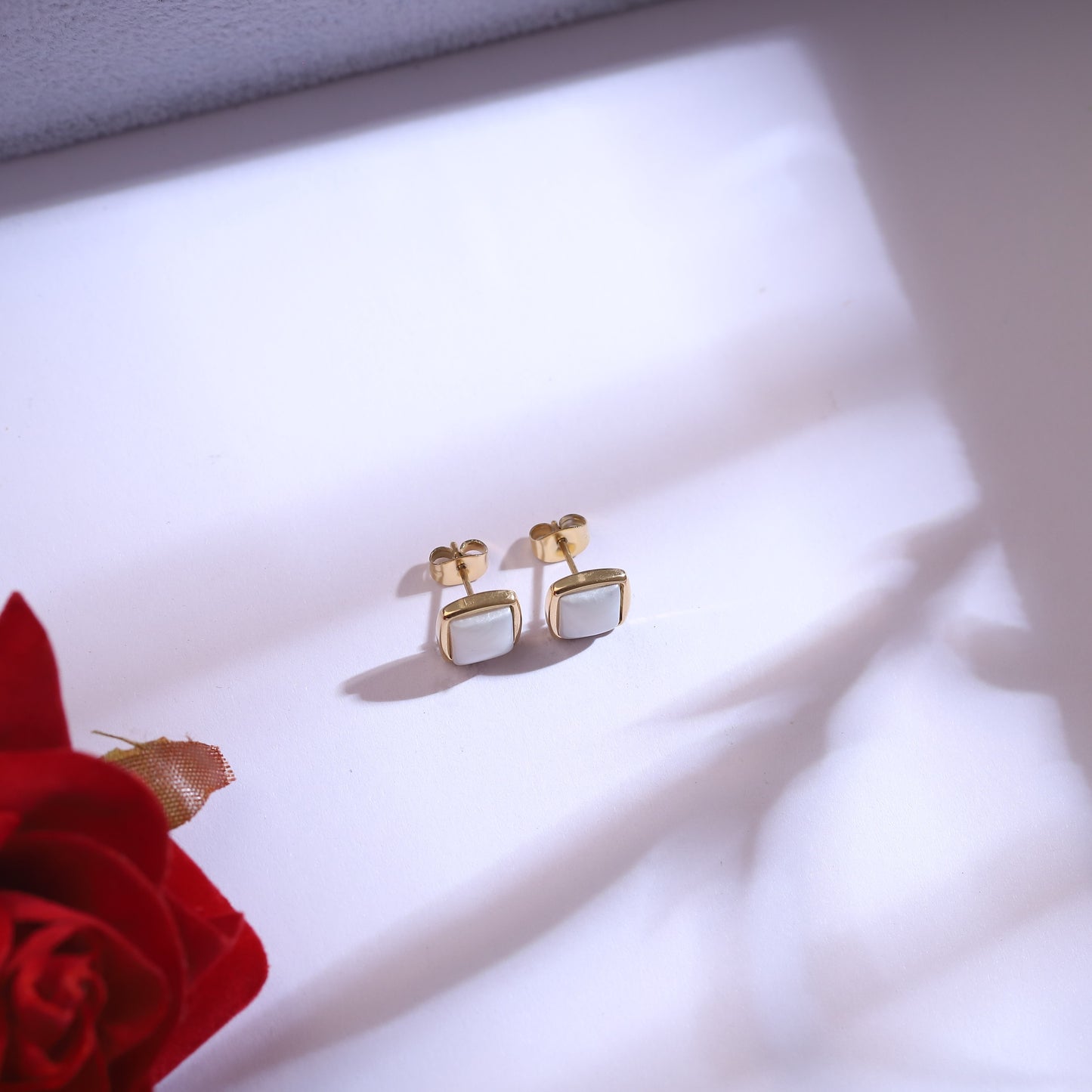 Gold Square Mother of Pearl Necklace & Earring Set | Minimalist Jewelry