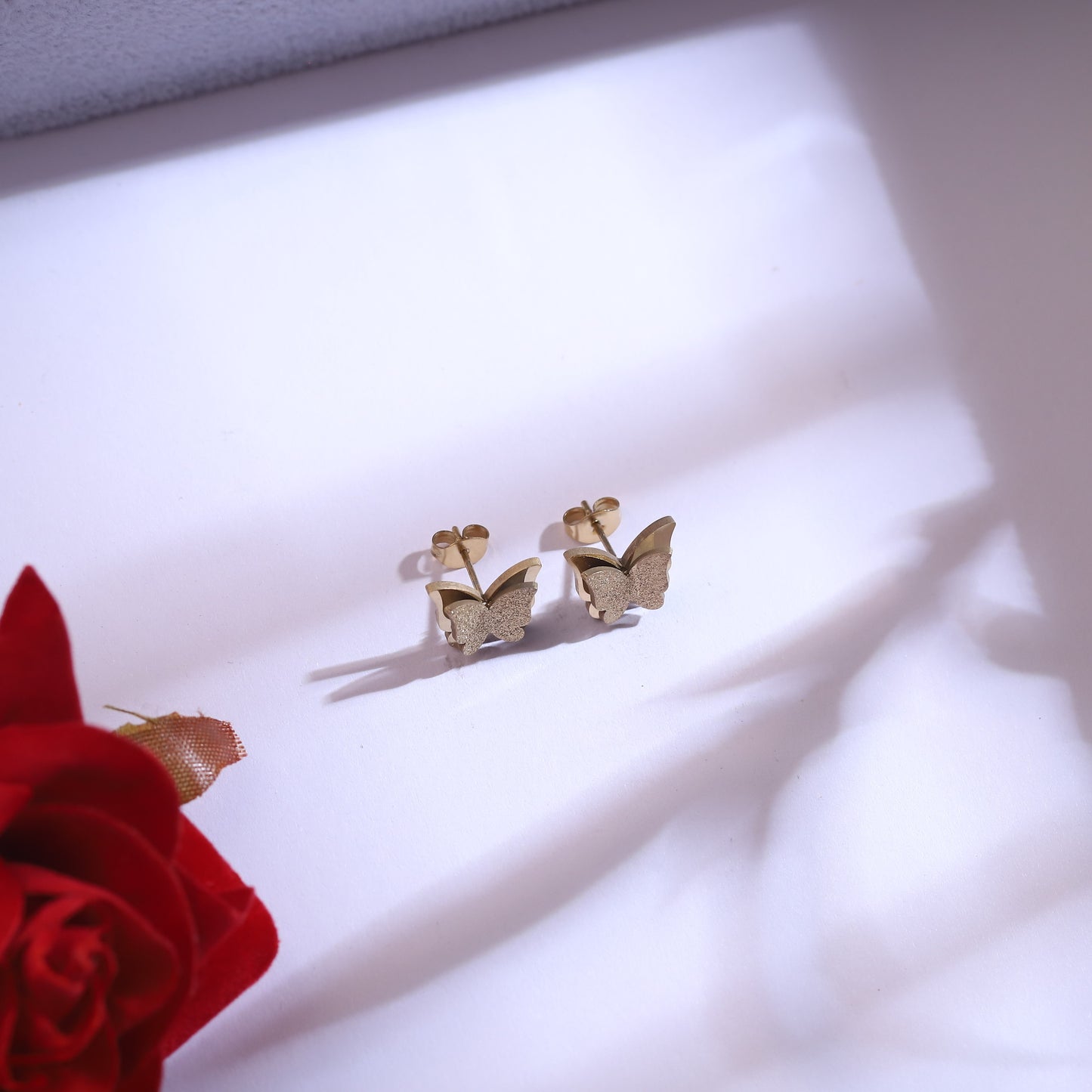 Sparkling Gold Butterfly Necklace & Stud Earrings Set | Glitter Finish Jewelry