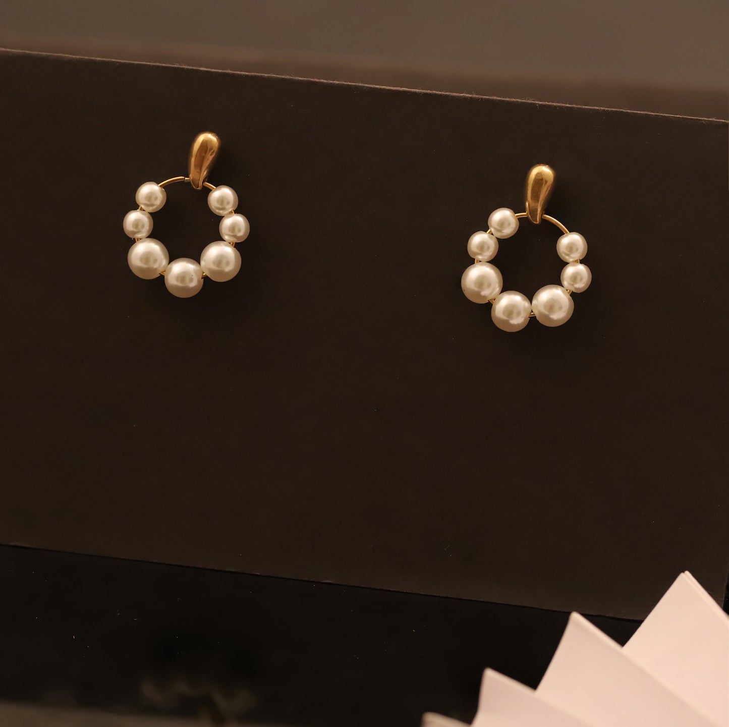 Pearl Cluster Hoop Earrings - Delicate Gold and Pearl Circle Earrings