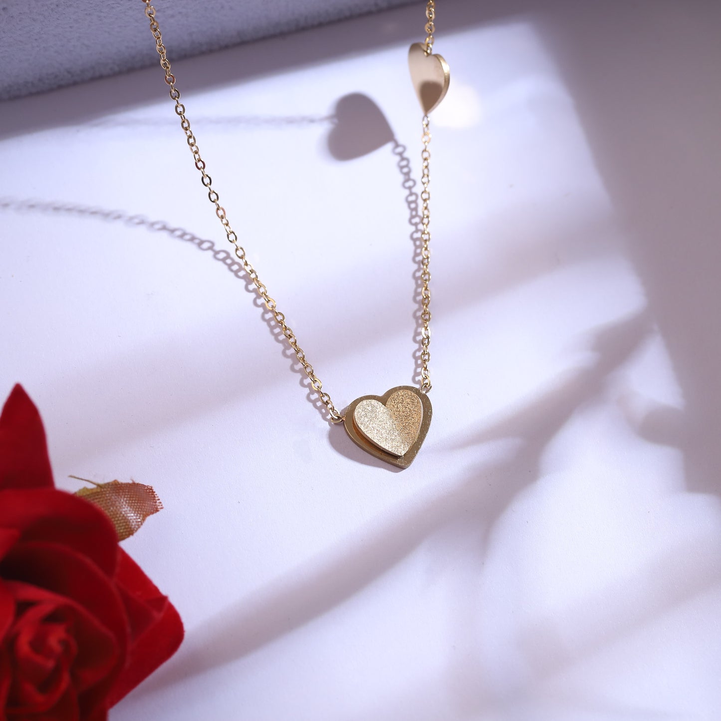Textured Gold Heart Jewelry Set | Delicate Love Necklace & Stud Earrings