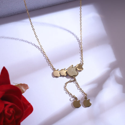 Golden Apple Charm Necklace & Earrings Set - Delicate Dangle Jewelry