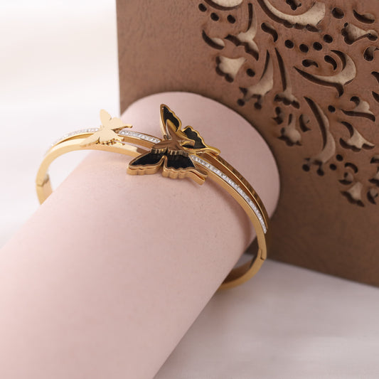 22K Gold Plated Stainless Steel Double Butterfly Kada Bracelet | Anti-Tarnish & Adjustable