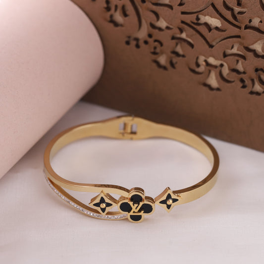 Anti-Tarnish Rose Gold Bangle with Black & Crystal Details | Fashion Bracelet