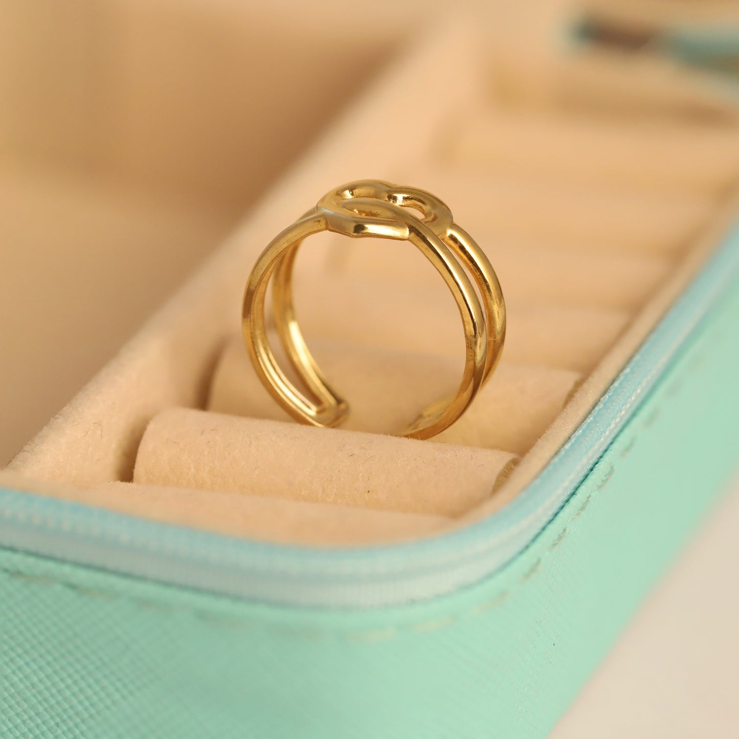 22K Gold Plated Open Heart Knot Ring