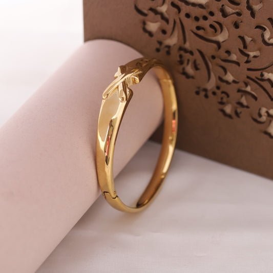 22K Gold Plated Side Lock Bangle | Stainless Steel Push-Pull Kada
