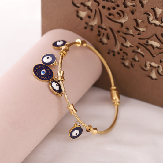 22K Gold Plated Evil Eye Bracelet | Positive Energy Magnetic Lock Kada