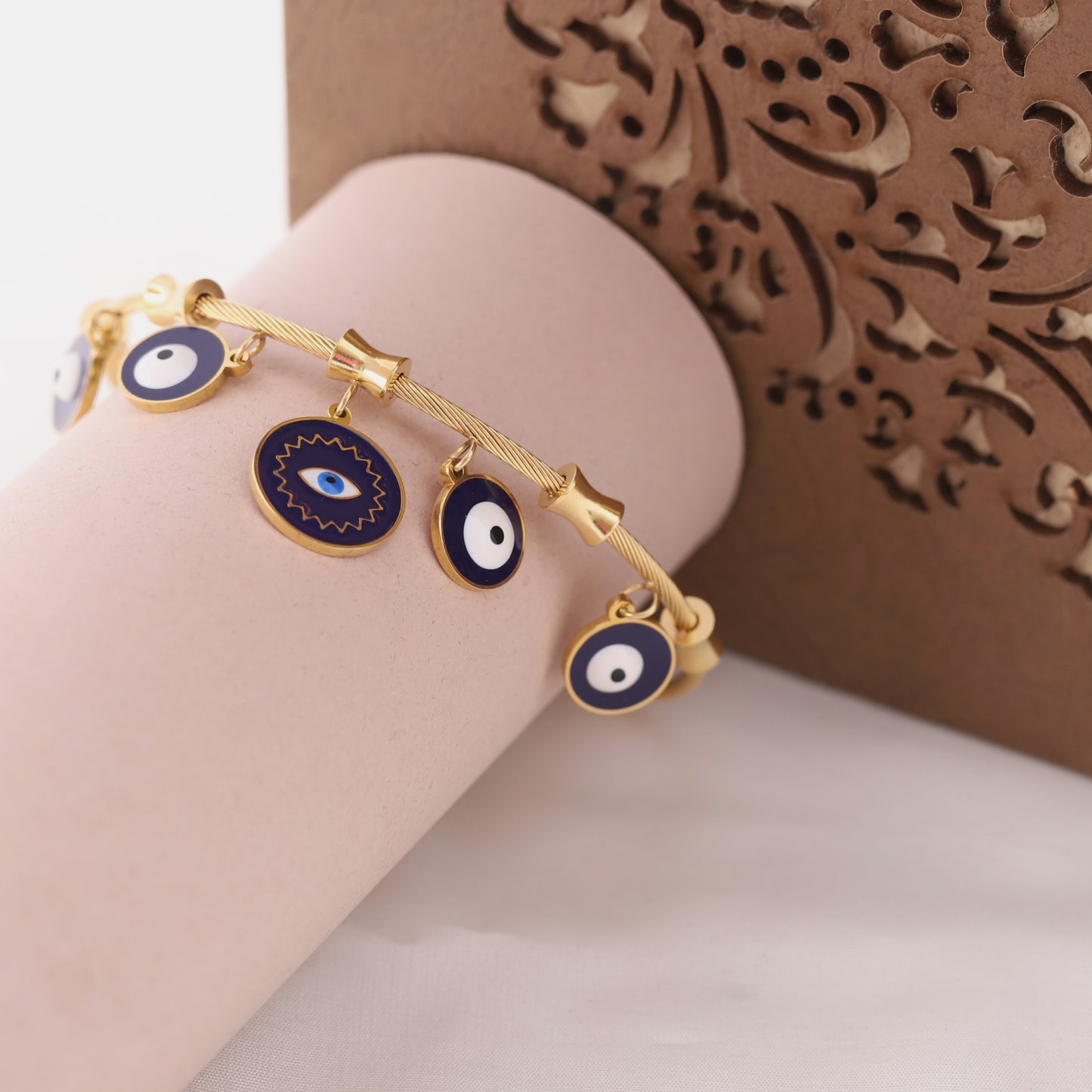 22K Gold Plated Evil Eye Bracelet | Positive Energy Magnetic Lock Kada
