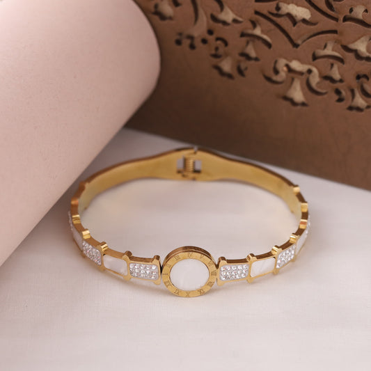22K Gold Plated MOP & AD Bracelet | Sparkling Spring Lock Kada