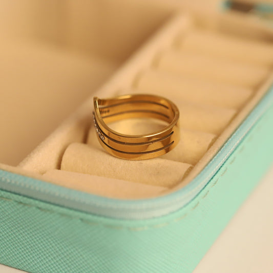 Chic Layered Chevron Ring - Dainty Stackable Crystal Band