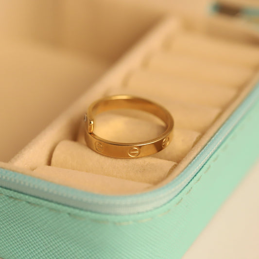 Adjustable Gold Screw Ring - Crystal-Embellished Bypass Jewelry