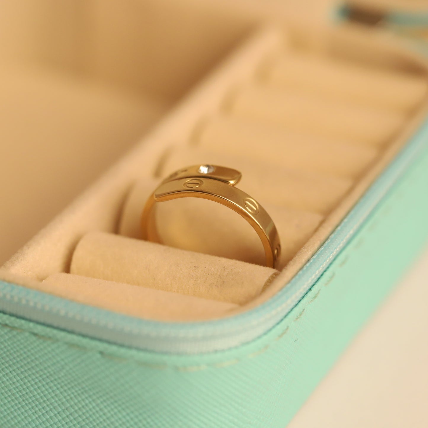 Adjustable Gold Screw Ring - Crystal-Embellished Bypass Jewelry