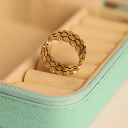 Textured Gold Scallop Ring - Wide Band with Repeating Design