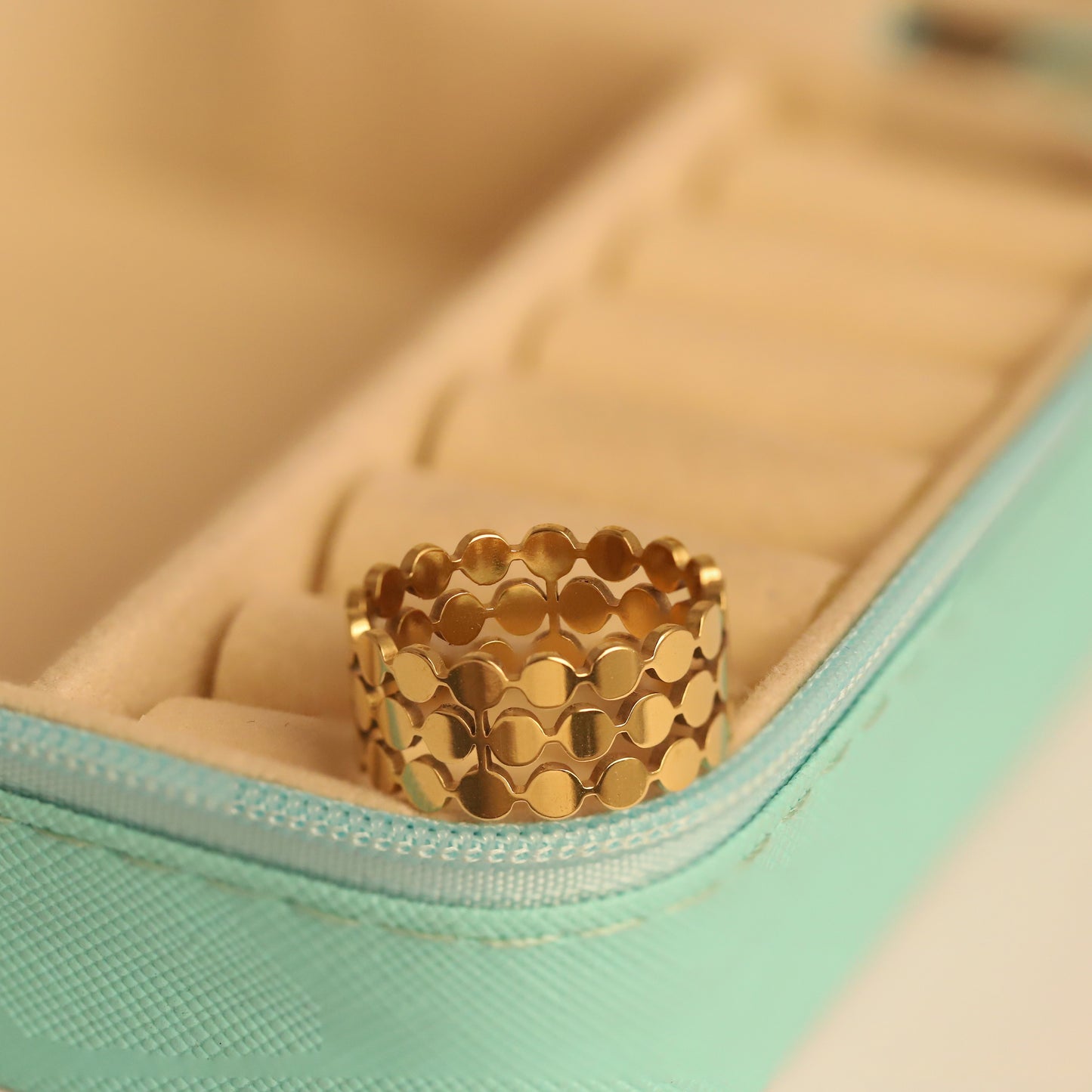 Textured Gold Scallop Ring - Wide Band with Repeating Design