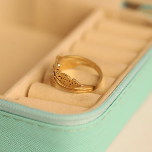 Nature-Inspired Gold Leaf Ring - Adjustable Floral Branch Jewelry