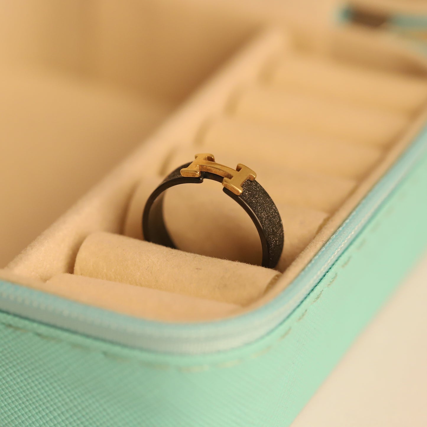 Minimalist 'H' Initial Ring - Black & Gold Statement Jewelry