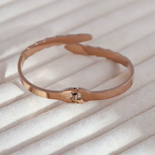 18K Rose Gold Plated Snake Design Bracelet with Mother of Pearl & Zircon | Women's Kada