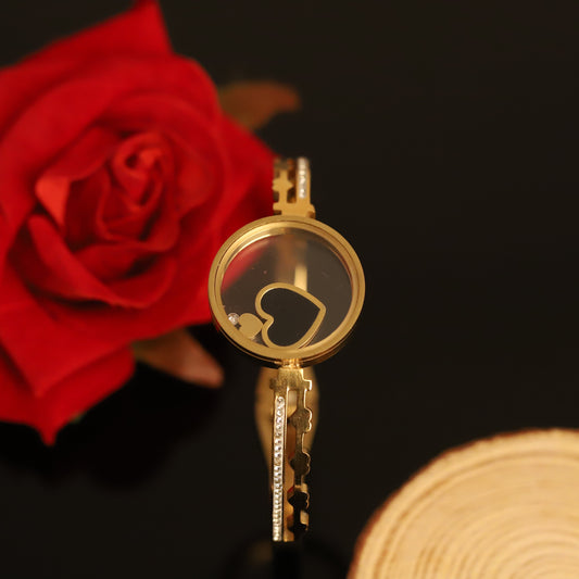 Floating Heart Bangle Bracelet - 14K Gold Diamond Accented Jewelry