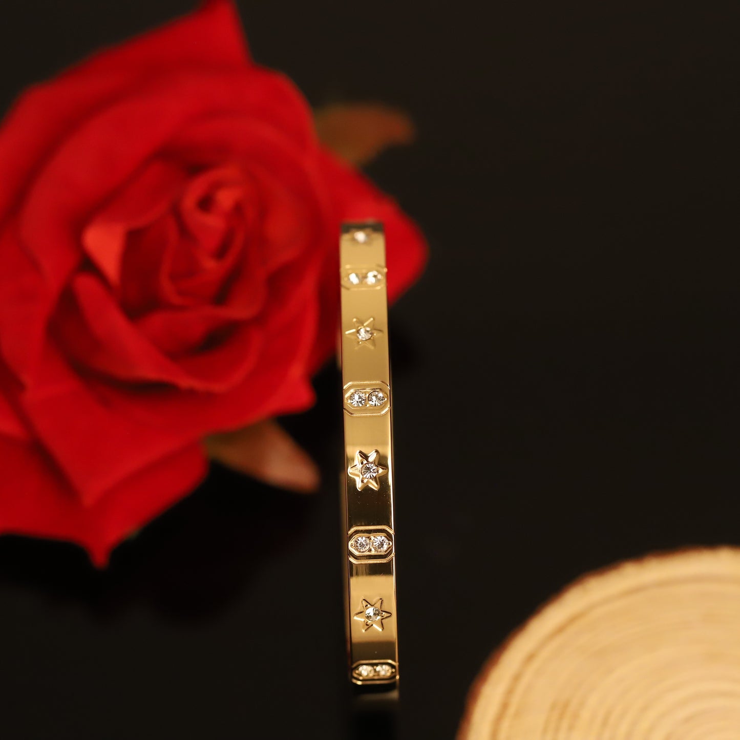 Sparkling Gold Star and Crystal Bangle Bracelet | Celestial Charm Jewelry for Women
