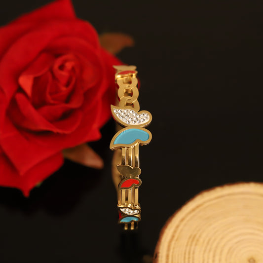 Gold Butterfly Bangle Bracelet - Enamel & Diamond Accent Jewelry