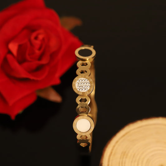 Gold Link Bracelet with Crystal Pave and White Circle | Delicate Openwork Bangle
