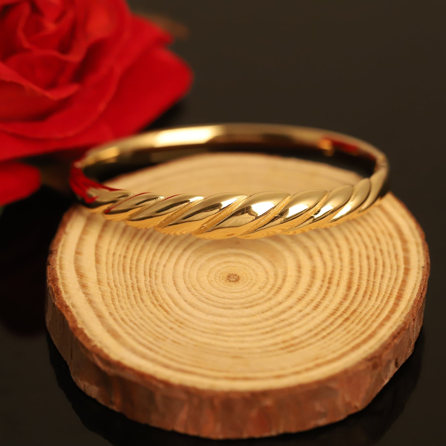 Twisted Gold Bangle Bracelet - Chunky Rope Design Cuff