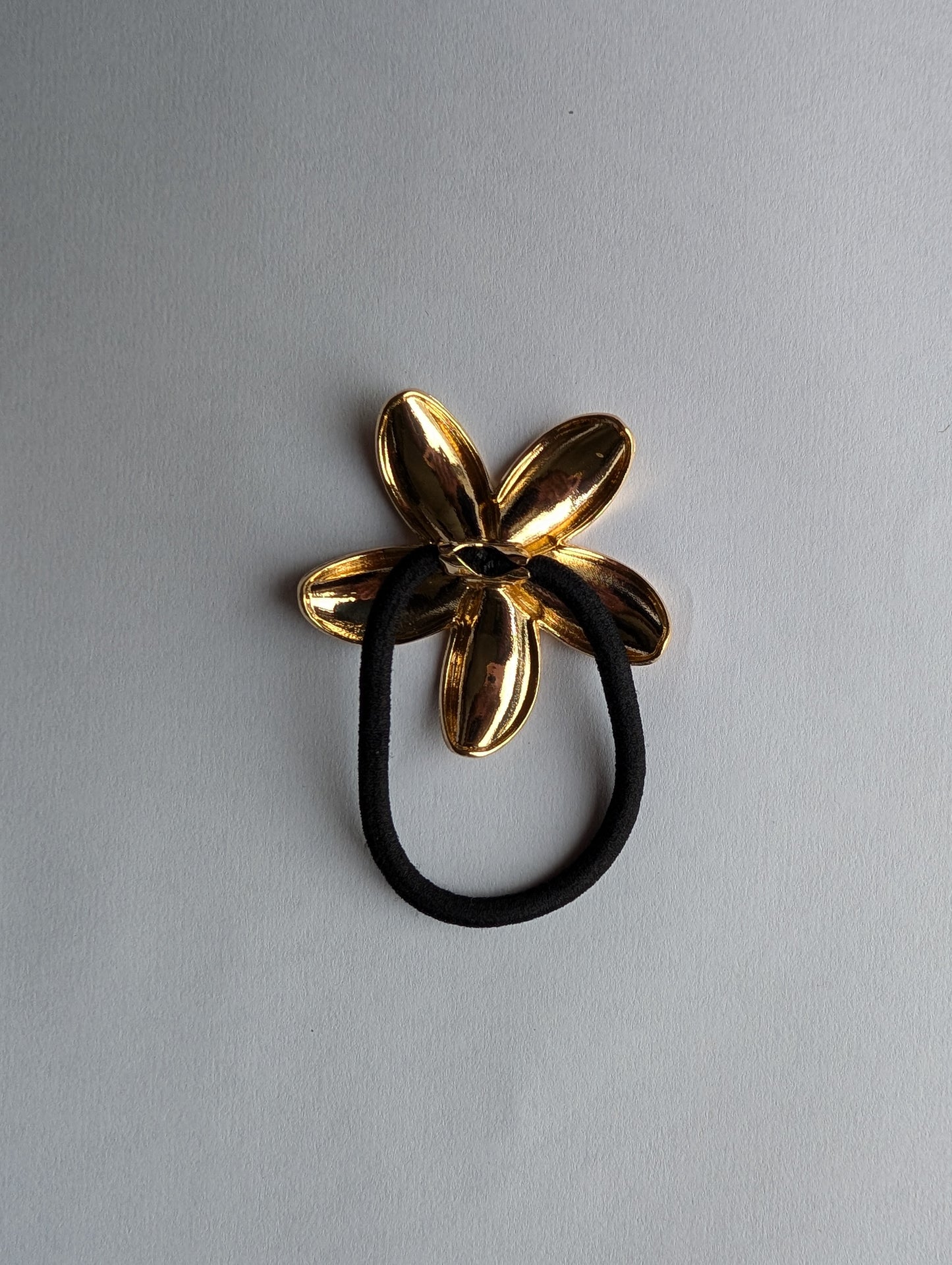 Elegant Gold Flower Hair Tie | Floral Metal Elastic Ponytail Holder | Chic Hair Accessory
