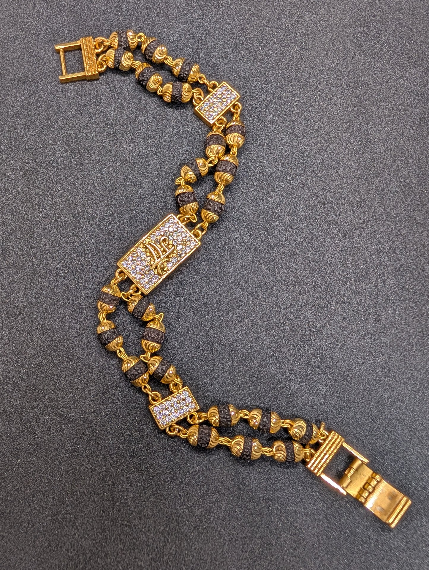 Gold Plated Rudraksha Men's Bracelet with CZ Diamond