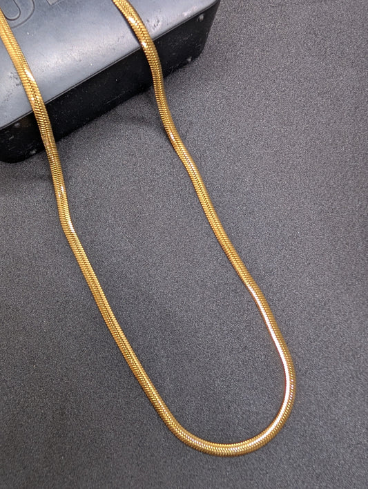 18K Gold Plated Men's Herringbone Snake Chain Necklace | Flat Stainless Steel Classic Style