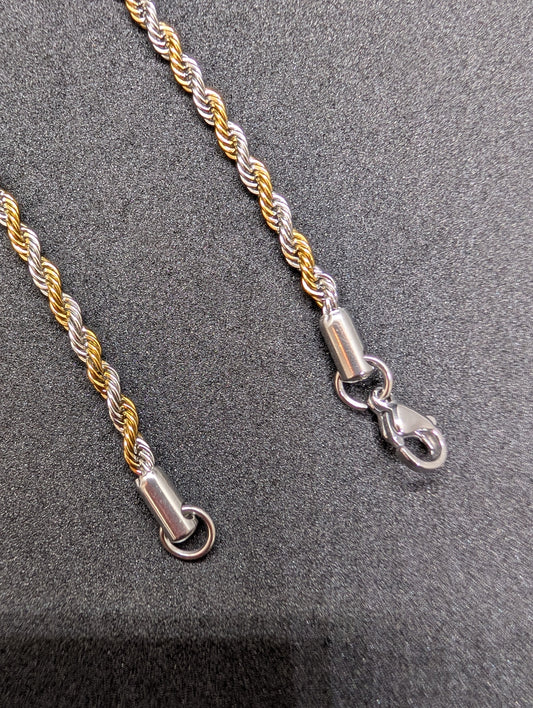 Men's Two-Tone Gold & Silver Rope Chain Necklace