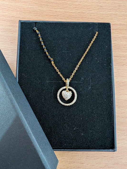 Diamond Heart Pendant Mangalsutra in Gold | Traditional Black Beads Chain