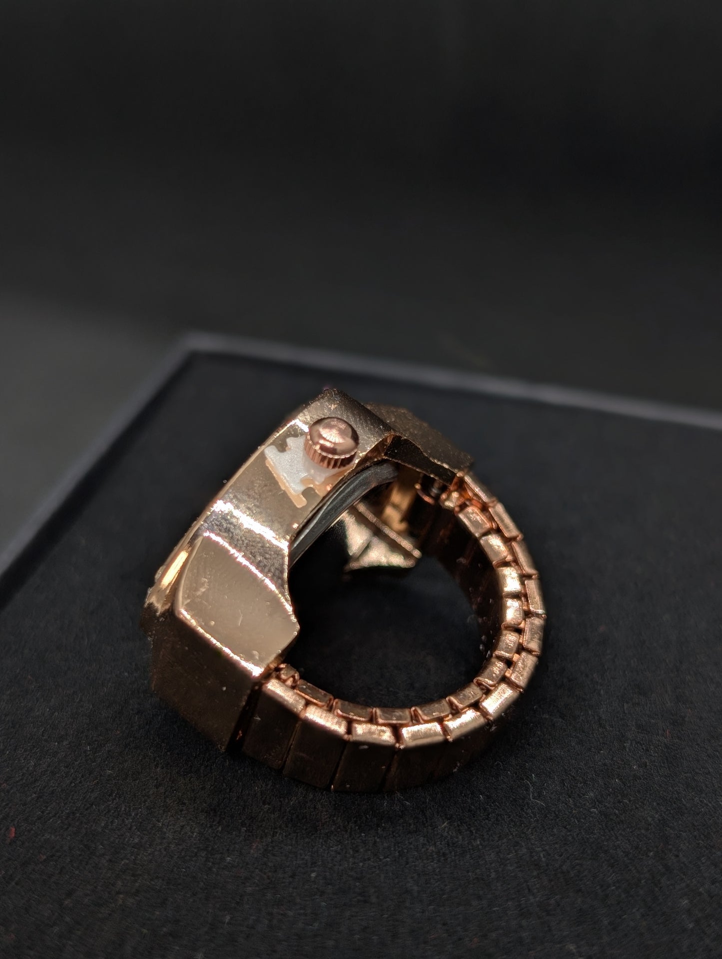 Luxury Rose Gold Triangle Finger Ring Watch for Women | Crystal Encrusted Diamond Ring Watch with Moon Phase Dial