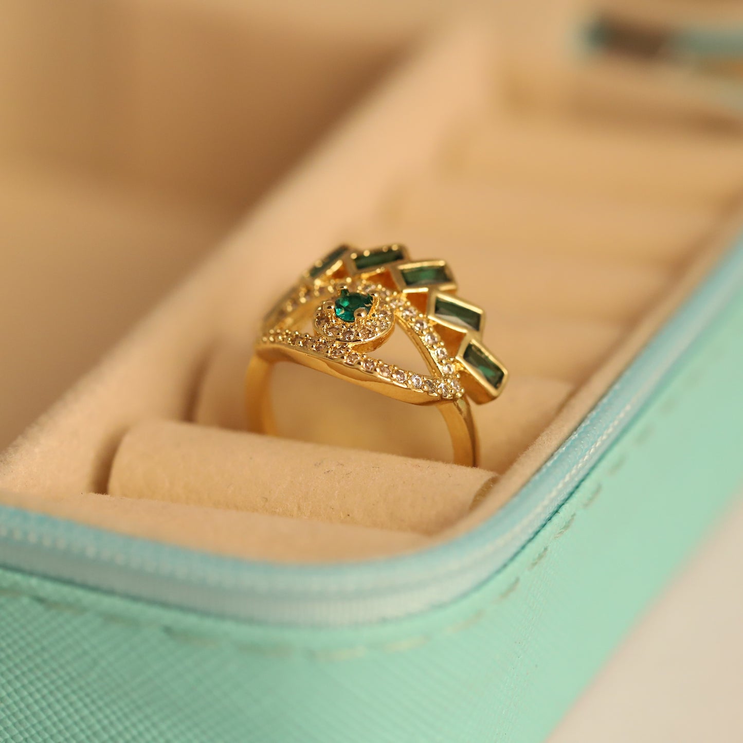 Gold Green Evil Eye Ring