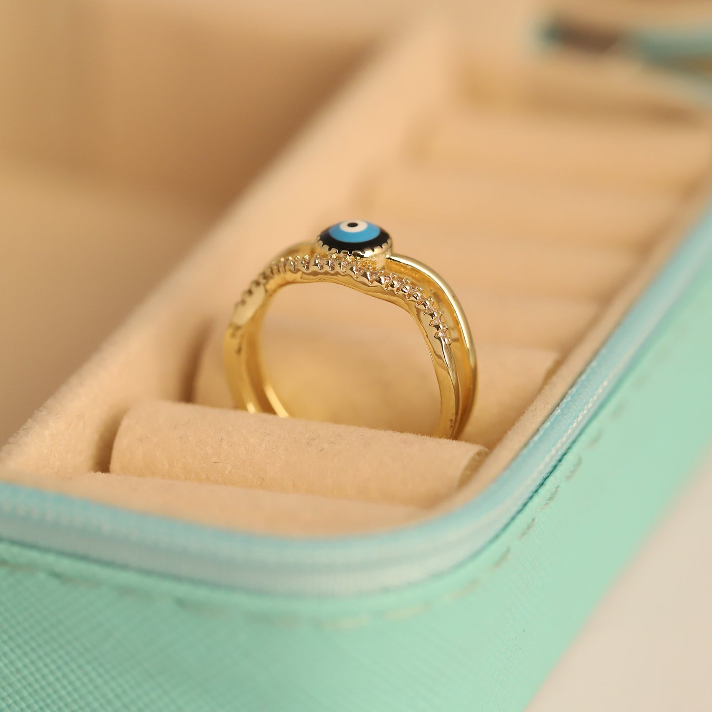 Dainty Evil Eye Charm Ring