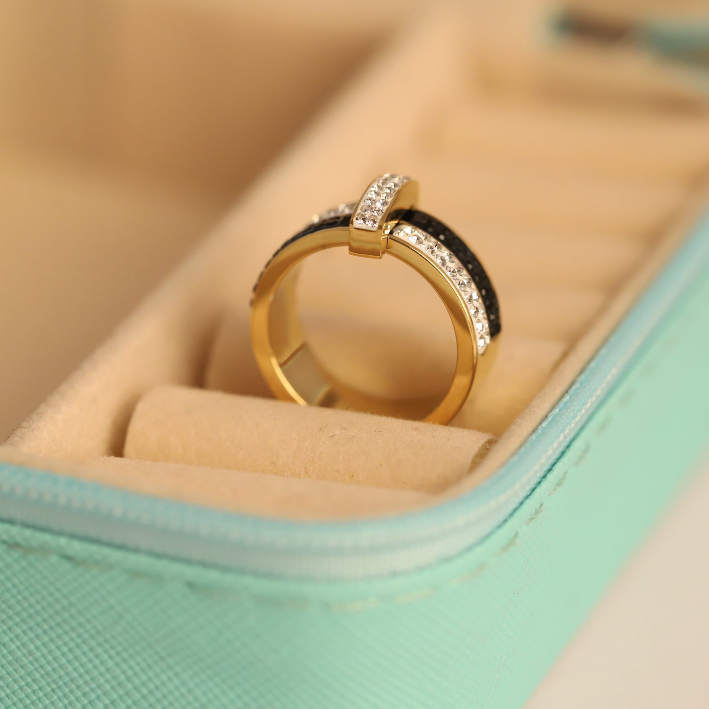 Modern Gold Tone Pave Band Ring | Waterproof Anti-Tarnish Daily Wear Jewelry